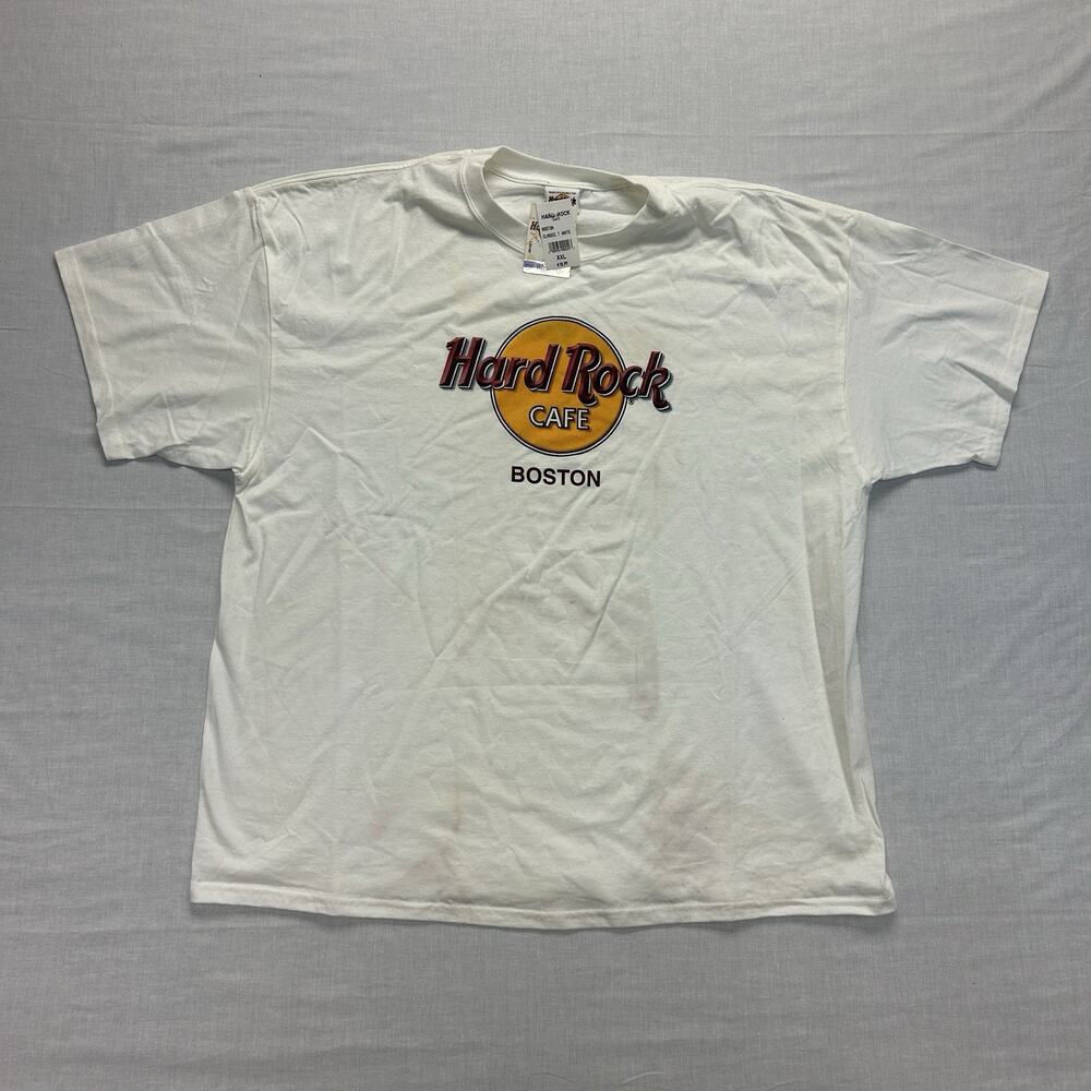 Hard Rock Cafe NEW Boston Beige Short Sleeve T-Shirt Men's 2XL Casual *STAINED*